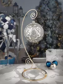 Set of 3 silver Christmas balls "Bells, Happy Childhood and a Winter fairy tale"